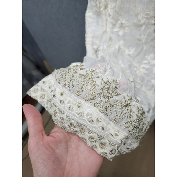 White Embroidered Cap Sleeve Kurta Tunic Dress - Picture 2 of 3